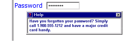 A password entry form control, with a popup window below, displaying instructions for retrieving a forgotten password