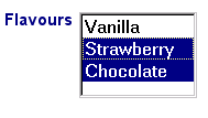 list-box; Vanilla, Strawberry, and Chocolate visible; Strawberry and Chocolate selected